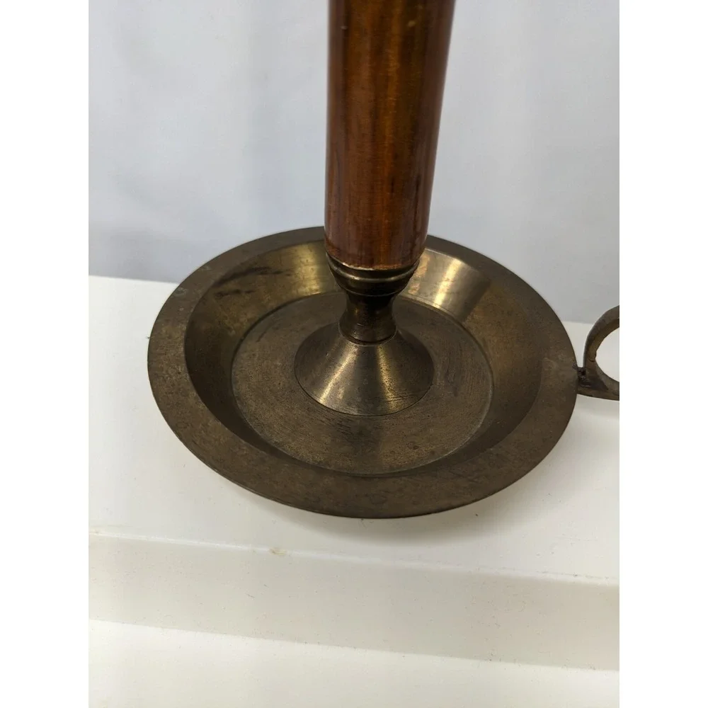 Brass Candlestick‎ Candle Holder Wooden 4.25 Inch Finger Hold